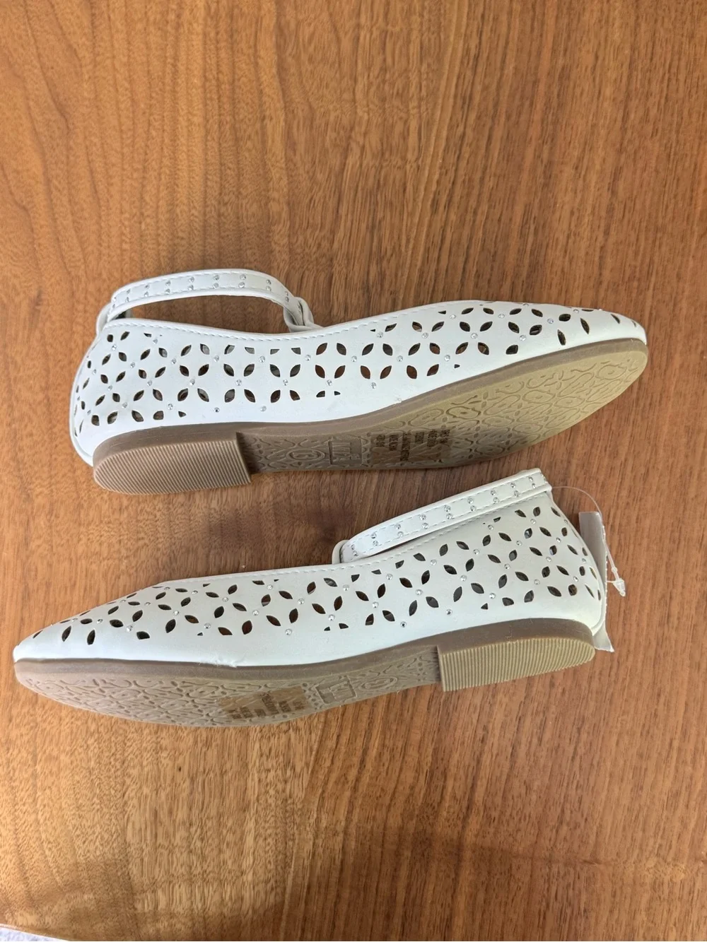 MIA White Laser-Cut T‑Strap Girls' Dress Flats
